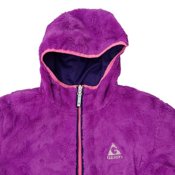 Gerry Jacket Girls Large 14 Purple Full Zip Fleece Lined Reversible Outdoor Warm - Picture 4 of 11